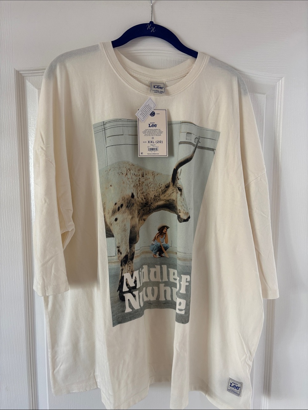 NWT KACEY LEE Oversized Graphic Short-Sleeve Tee with Longhorn Graphic SZ XXL-20